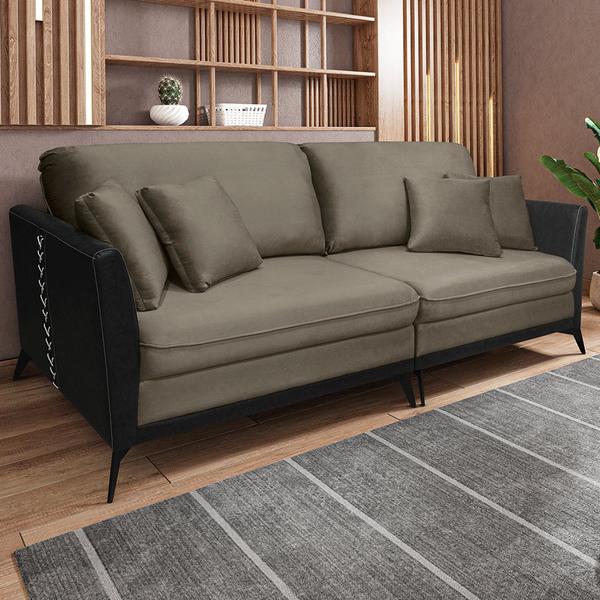 Imagem de Sofá Living Mondaí 2 Lugares 182 cm Veludo Cappuccino Pés de Ferro Preto - D'Rossi