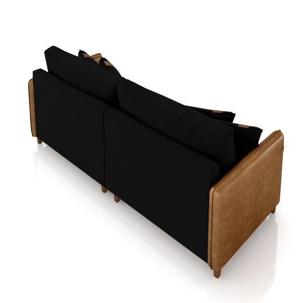 Imagem de Sofá Living Montecarlo 2 Lugares Bipartido 172cm Pés em Madeira Veludo/PU Preto/Caramelo G33 - Gran Belo