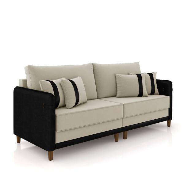 Imagem de Sofá Living Montecarlo 2 Lugares Bipartido 192cm Pés em Madeira Veludo/PU Bege/Preto G33 - Gran Belo