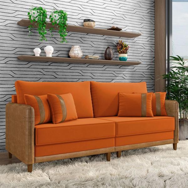 Imagem de Sofá Living Montecarlo 2 Lugares Bipartido 192cm Pés em Madeira Veludo/PU Terracota/Caramelo G33 - Gran Belo