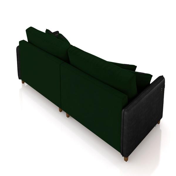 Imagem de Sofá Living Montecarlo 2 Lugares Bipartido 192cm Pés em Madeira Veludo/PU Verde/Preto G33 - Gran Belo