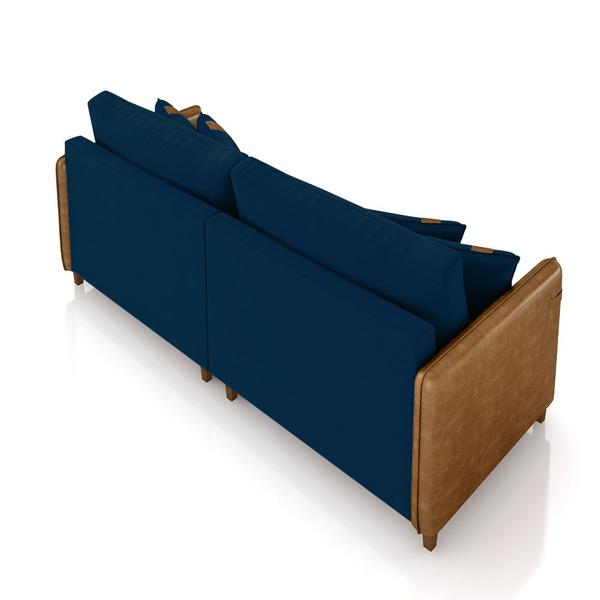 Imagem de Sofá Living Montecarlo 2 Lugares Bipartido 212cm Pés em Madeira Veludo/PU Azul/Caramelo G33 - Gran Belo