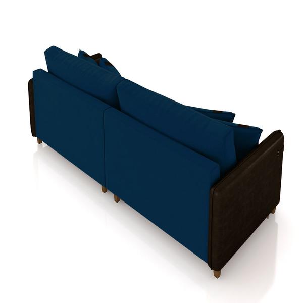 Imagem de Sofá Living Montecarlo 2 Lugares Bipartido 212cm Pés em Madeira Veludo/PU Azul/Marrom G33 - Gran Belo