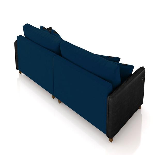 Imagem de Sofá Living Montecarlo 2 Lugares Bipartido 212cm Pés em Madeira Veludo/PU Azul/Preto G33 - Gran Belo