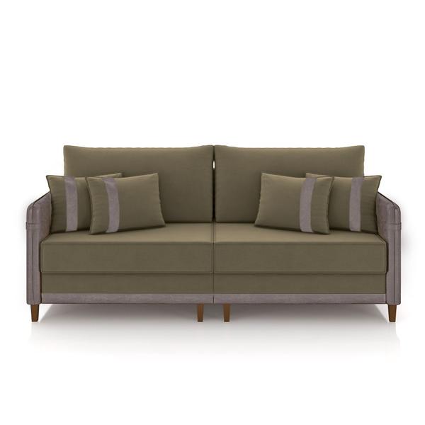 Imagem de Sofá Living Montecarlo 2 Lugares Bipartido 212cm Pés em Madeira Veludo/PU Castor/Cinza G33 - Gran Belo