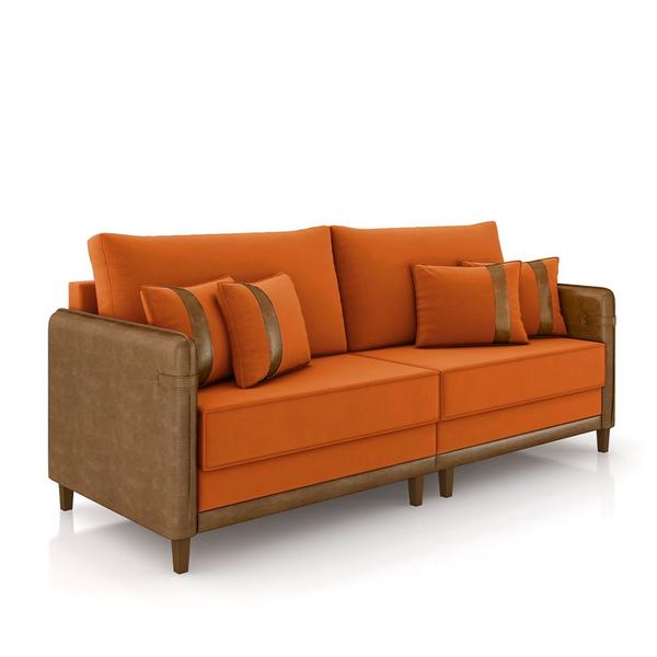 Imagem de Sofá Living Montecarlo 2 Lugares Bipartido 212cm Pés em Madeira Veludo/PU Terracota/Caramelo G33 - Gran Belo