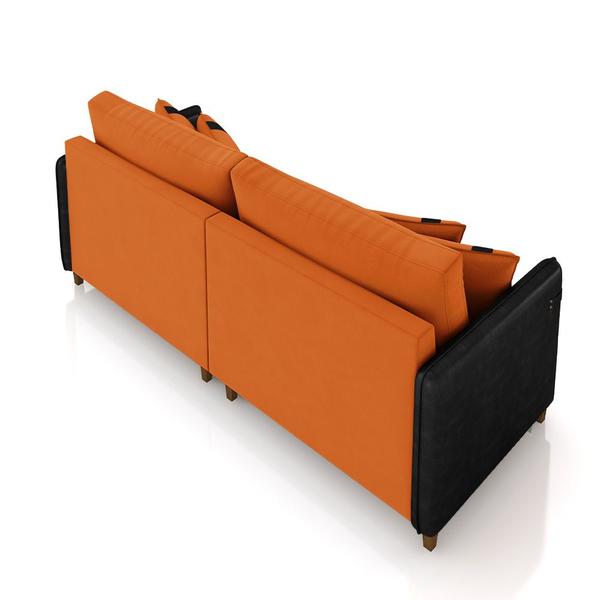 Imagem de Sofá Living Montecarlo 2 Lugares Bipartido 212cm Pés em Madeira Veludo/PU Terracota/Preto G33 - Gran Belo