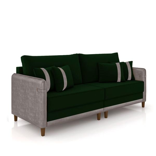 Imagem de Sofá Living Montecarlo 2 Lugares Bipartido 212cm Pés em Madeira Veludo/PU Verde/Cinza G33 - Gran Belo