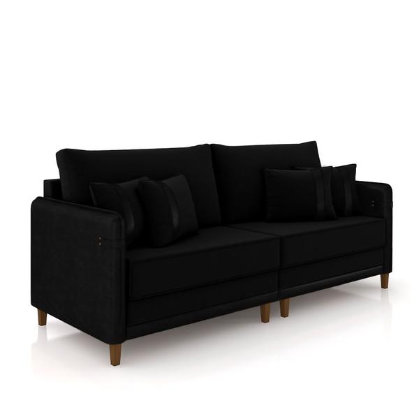 Imagem de Sofá Living Montecarlo 3 Lugares Bipartido 232cm Pés em Madeira Veludo/PU Preto G33 - Gran Belo