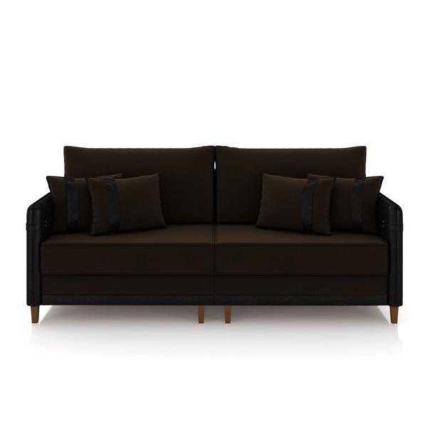 Imagem de Sofá Living Montecarlo 3 Lugares Bipartido 252cm Pés em Madeira Veludo/PU Marrom/Preto G33 - Gran Belo