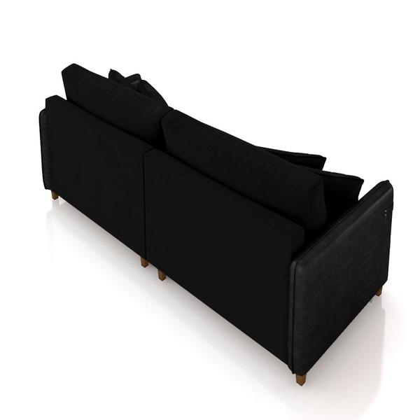 Imagem de Sofá Living Montecarlo 3 Lugares Bipartido 252cm Pés em Madeira Veludo/PU Preto G33 - Gran Belo