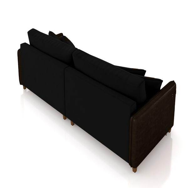 Imagem de Sofá Living Montecarlo 3 Lugares Bipartido 252cm Pés em Madeira Veludo/PU Preto/Marrom G33 - Gran Belo