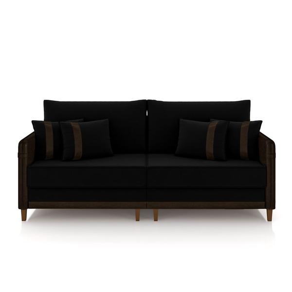 Imagem de Sofá Living Montecarlo 3 Lugares Bipartido 252cm Pés em Madeira Veludo/PU Preto/Marrom G33 - Gran Belo