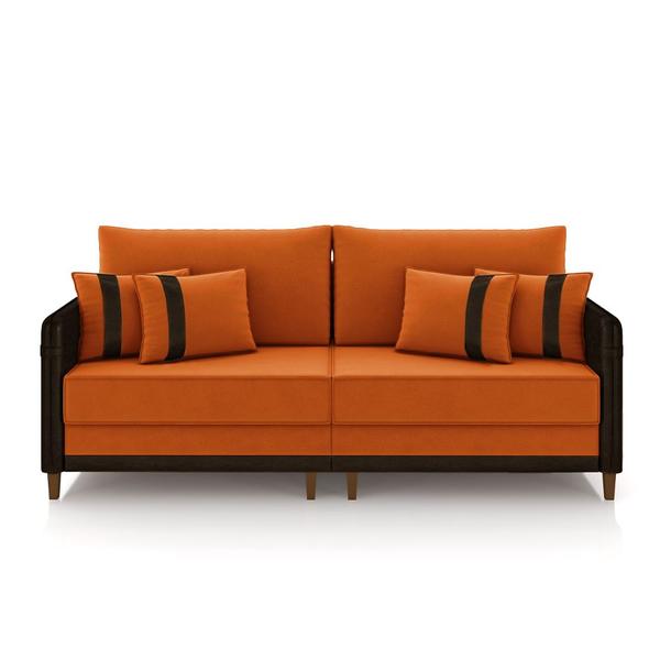 Imagem de Sofá Living Montecarlo 3 Lugares Bipartido 252cm Pés em Madeira Veludo/PU Terracota/Marrom G33 - Gran Belo