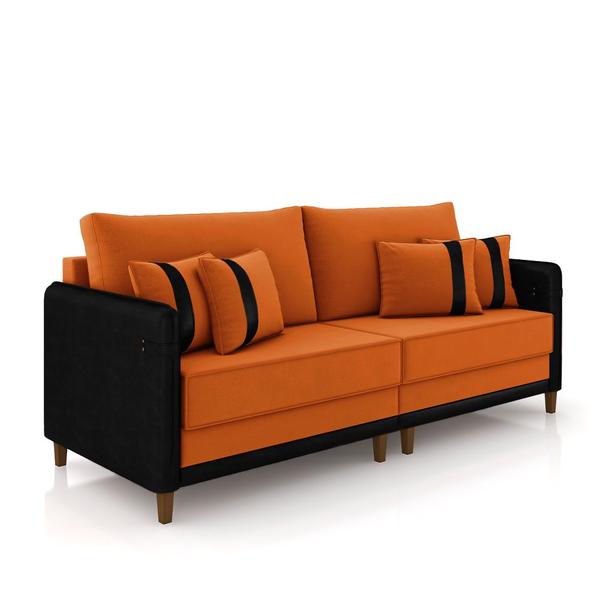 Imagem de Sofá Living Montecarlo 3 Lugares Bipartido 252cm Pés em Madeira Veludo/PU Terracota/Preto G33 - Gran Belo