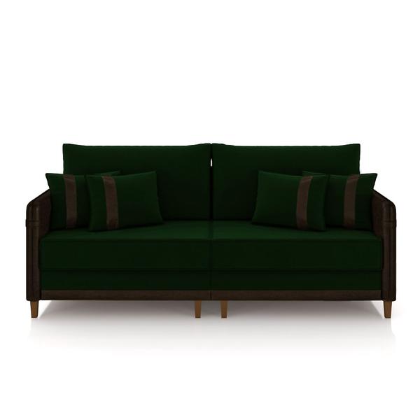 Imagem de Sofá Living Montecarlo 3 Lugares Bipartido 252cm Pés em Madeira Veludo/PU Verde/Marrom G33 - Gran Belo