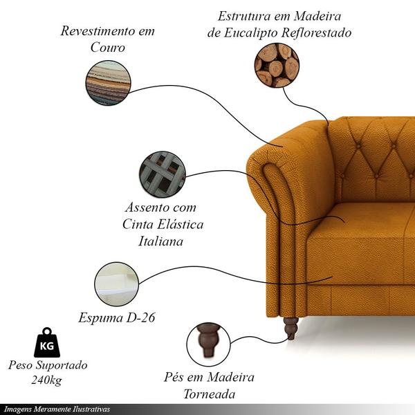 Imagem de Sofá Living Sala de Estar Stanford Chesterfield 2 Lugares 180cm Pés de Madeira Couro Mel G58 - Gran Belo