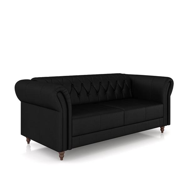 Imagem de Sofá Living Sala de Estar Stanford Chesterfield 2 Lugares 200cm Pés de Madeira Couro Preto Brilho G58 - Gran Belo