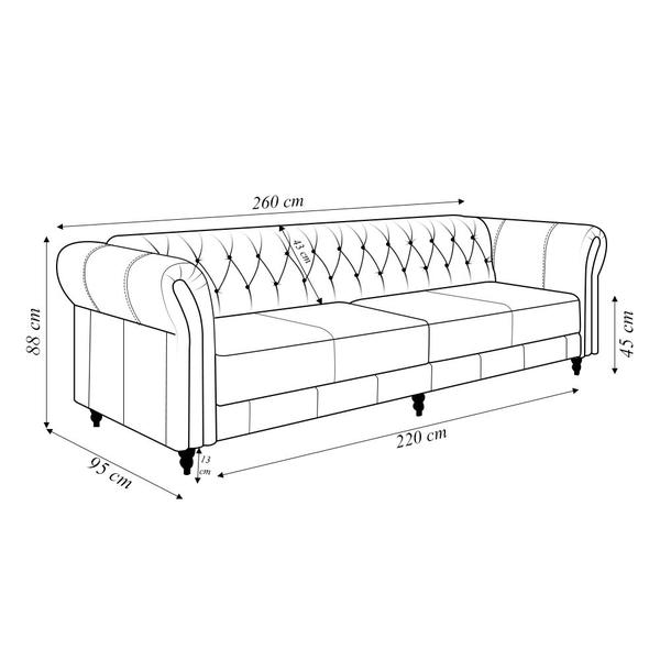 Imagem de Sofá Living Sala de Estar Stanford Chesterfield 3 Lugares 260cm Pés de Madeira Couro Bege Manchado G58 - Gran Belo