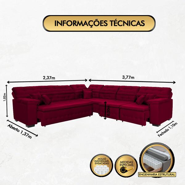 Imagem de Sofá Magno 2.37x3.77m de Canto, Retrátil e Reclinável