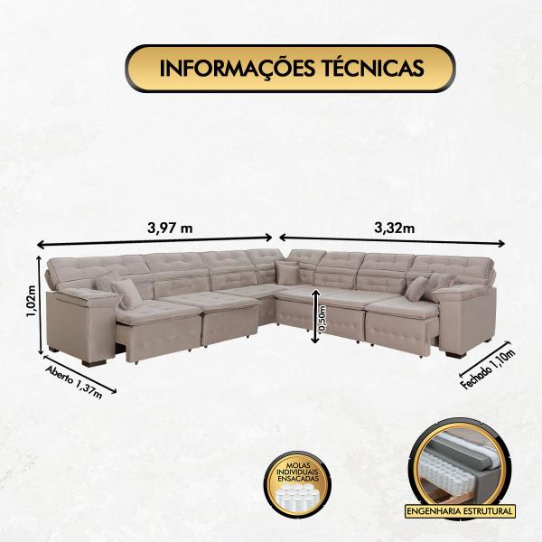 Imagem de Sofá Magno 3.97x3.32m de Canto, Retrátil e Reclinável