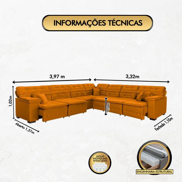 Imagem de Sofá Magno 3.97x3.32m de Canto, Retrátil e Reclinável