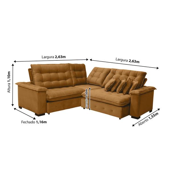Imagem de Sofá Manchester 2.63x2.63m de Canto, Retrátil e Reclinável