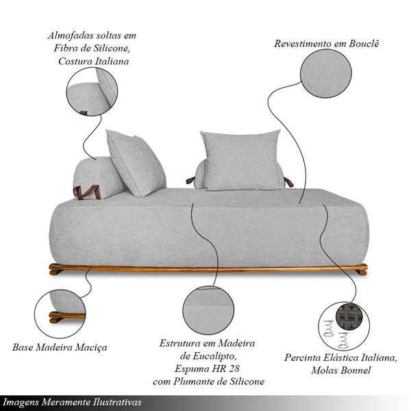 Imagem de Sofá Modulado 5 Lugares com Almofadas Soltas Pés Madeira Maciça 320cm Homer Bouclê Cinza G63 - Gran Belo