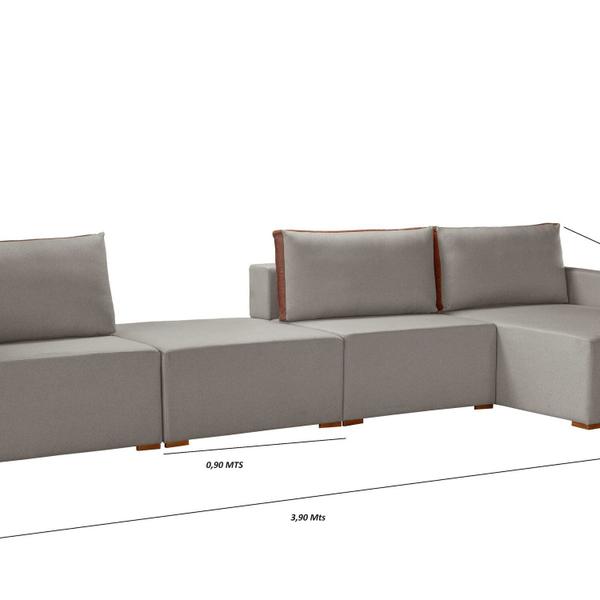 Imagem de Sofá Modulado com Chaise, Puff e Módulos Soltos 405cm Cinza