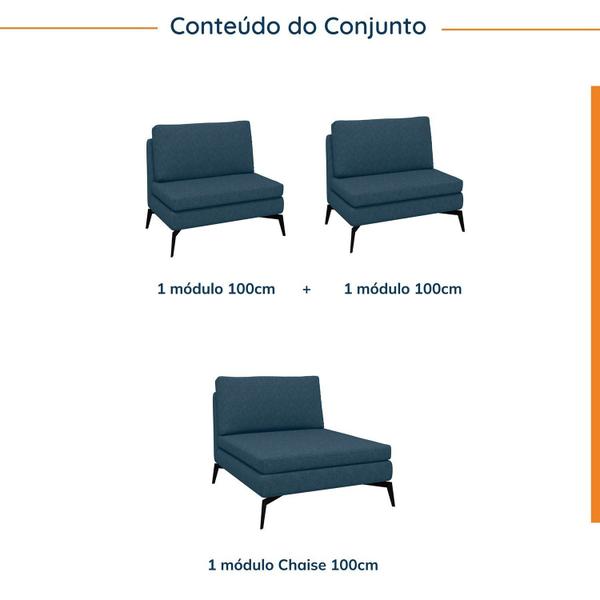 Imagem de Sofá Modular 3 Lugares com Chaise 300cm Calla Cabecasa Madeiramadeira