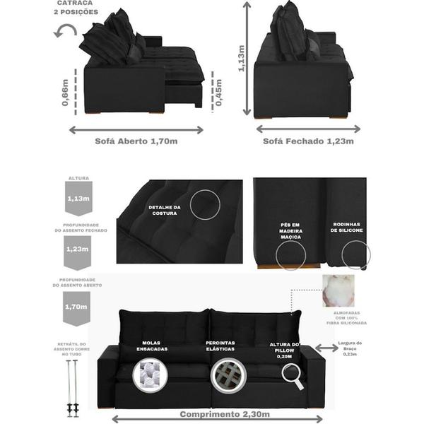 Imagem de Sofá Modular 4 Lugares Ceará 2.30 MT Retrátil e Reclinável Veludo Sofatec