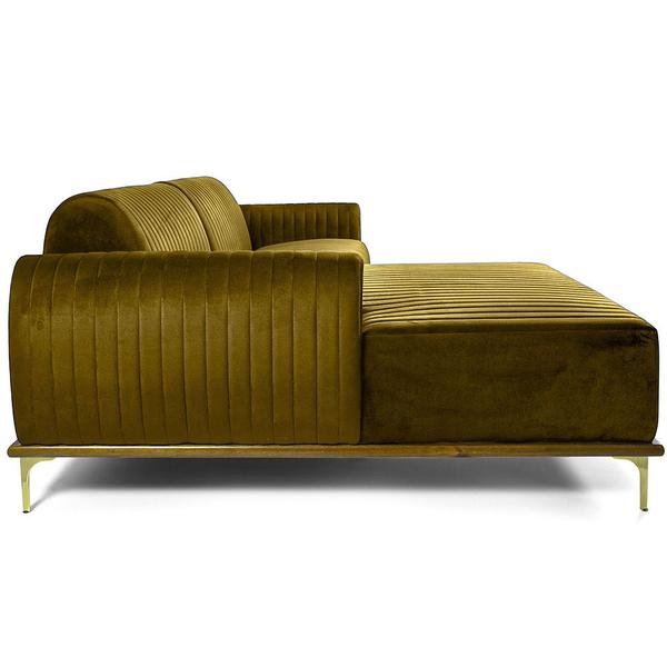 Imagem de Sofá Molino 03 Lugares 230cm Chaise Direito Base Madeira Pés Gold Veludo Mostarda - Nexta Casa