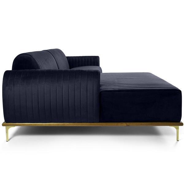 Imagem de Sofá Molino 05 Lugares 300cm Chaise Direito Base Madeira Pés Gold Suede Azul Marinho - Nexta Casa