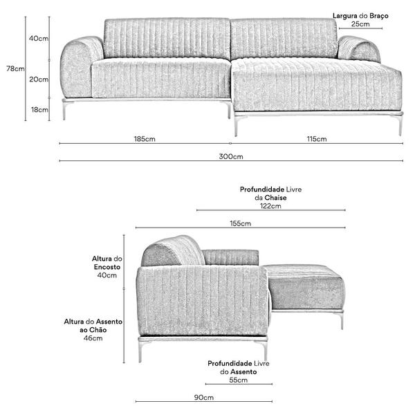 Imagem de Sofá Molino 05 Lugares 300cm Chaise Esquerdo Base Madeira Pés Gold Suede Azul Marinho - Nexta Casa