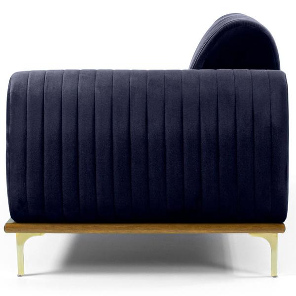 Imagem de Sofá Molino 05 Lugares 300cm Chaise Esquerdo Base Madeira Pés Gold Suede Azul Marinho - Nexta Casa