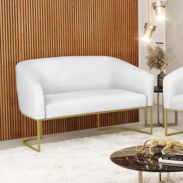 Imagem de Sofá Namoradeira 2 Lugares Base Industrial Dourado Stella material sintético Branco D03 - D'Rossi