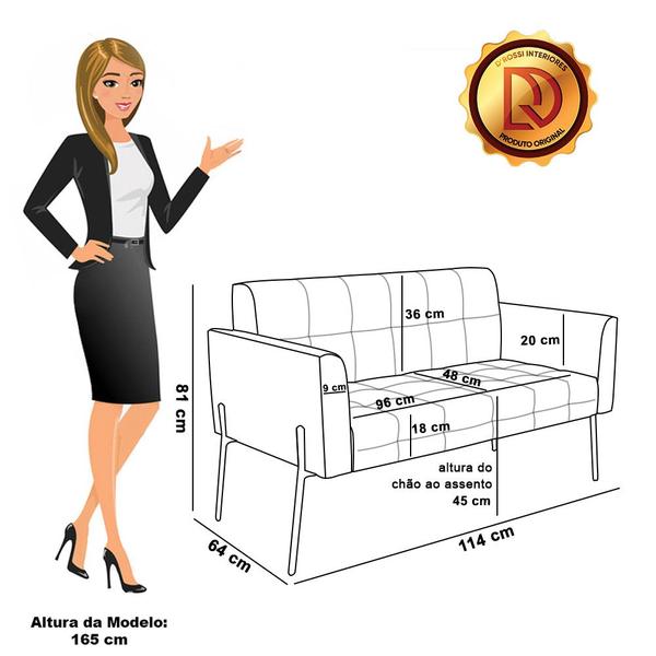Imagem de Sofá Namoradeira 2 Lugares Base Pé de Ferro Dourado Elisa Linho D03 - D'Rossi