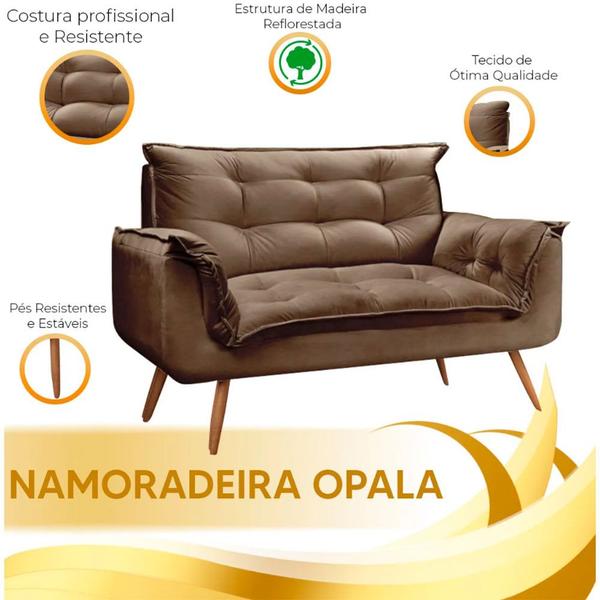 Imagem de Sofá Namoradeira 2 Lugares Opala Veludo Marrom Castor VS Decor