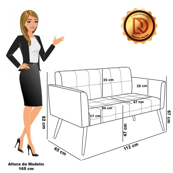 Imagem de Sofá Namoradeira 2 Lugares Pés Palito Natural Elisa Nozes/Linho Cinza A05 D03 - D'Rossi