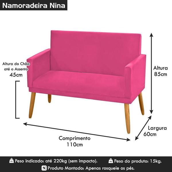 Imagem de Sofá Namoradeira 2 Lugares Recepção Clínica Escritório Tecido Sintético Rosa Pink