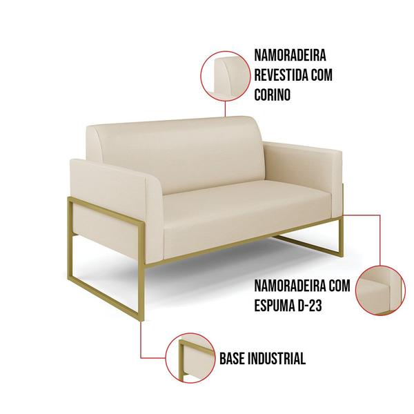 Imagem de Sofá Namoradeira Base Industrial Alta Dourado Marisa material sintético Bege D03 - D'Rossi