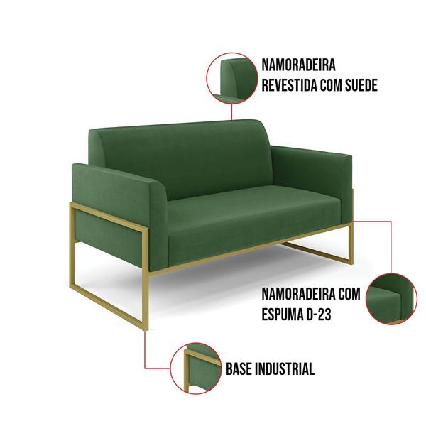 Imagem de Sofá Namoradeira Base Industrial Alta Dourado Marisa Suede D03 - D'Rossi