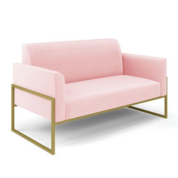 Imagem de Sofá Namoradeira Base Industrial Alta Dourado Marisa Suede Rosa Bebê D03 - D'Rossi