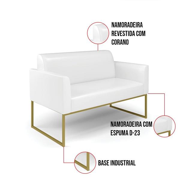 Imagem de Sofá Namoradeira Base Industrial Dourado Marisa Corano Branco D03 - D'Rossi