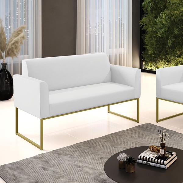 Imagem de Sofá Namoradeira Base Industrial Dourado Marisa material sintético Branco D03 - D'Rossi