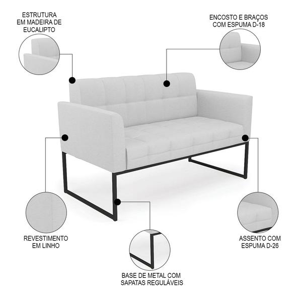 Imagem de Sofá Namoradeira Base Industrial Preto Ana Linho Cinza - Ibiza