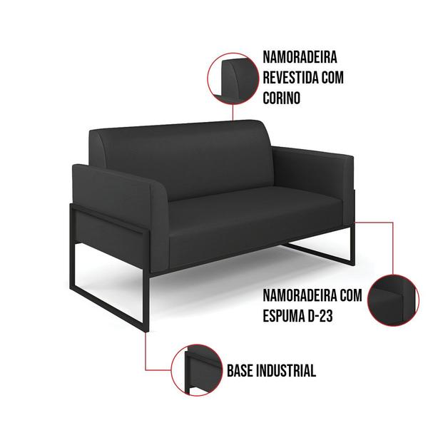 Imagem de Sofá Namoradeira com 2 Poltronas Base Industrial Alta Preto Marisa material sintético Preto D03 - D'Rossi