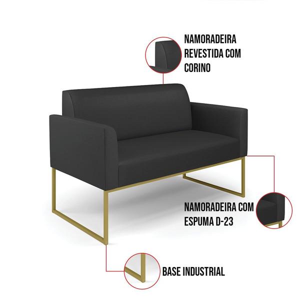 Imagem de Sofá Namoradeira com 2 Poltronas Base Industrial Dourado Marisa material sintético D03 - D'Rossi