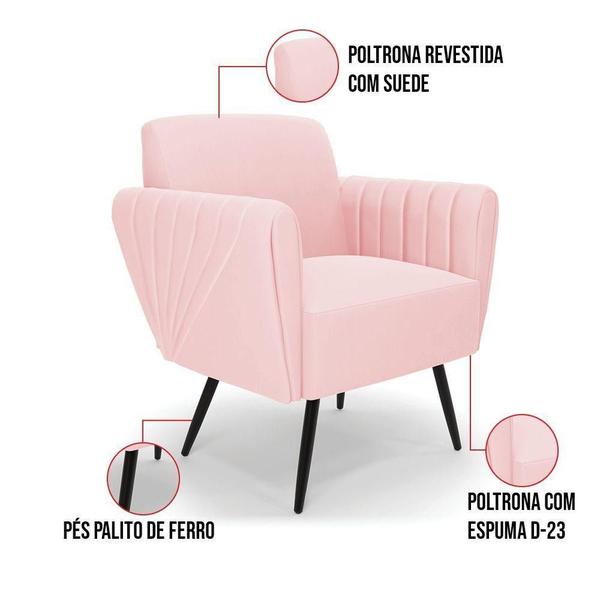 Imagem de Sofá Namoradeira Com 2 Poltronas Pés Palito De Ferro Bruna Suede Rosa Bebê - D'rossi