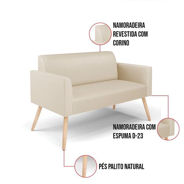 Imagem de Sofá Namoradeira com 2 Poltronas Pés Palito Natural Marisa material sintético D03 - D'Rossi